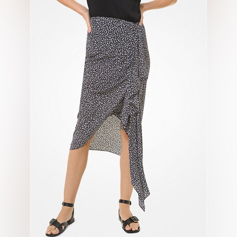 Michael Kors Collection Leopard Silk Crepe de Chine Sarong Skirt Size 8